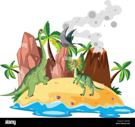 Scene With Dinosaurs On Island Illustration Stock Vector Image And Art