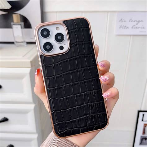 For iPhone 14 Pro Max Nano Electroplating Crocodile Texture Genuine