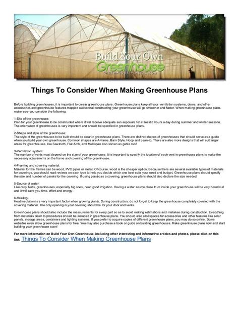 Things To Consider When Making Greenhouse Plans