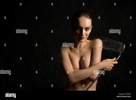 Beautiful Brunette Topless View In Shower Stock Photo Alamy