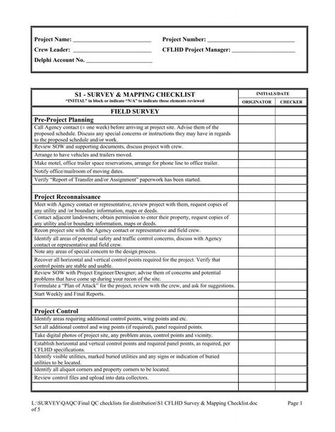 S Survey Mapping Checklist Field Survey Pre Project