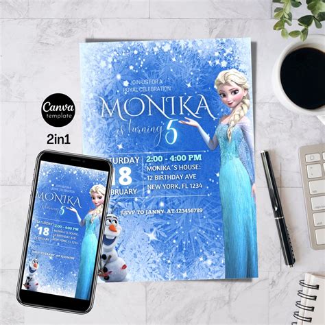 Editable Frozen Birthday Invitation Template Princess Elsa Etsy