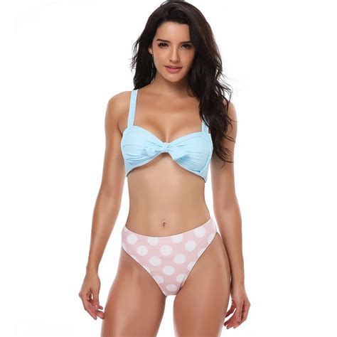 Two Piece Swimsuit Sexy Ruched Bowknot Swimwear Women Vintage Bikini