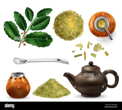 Yerba Mate Tea Realistic Set With Drink Equipment Isolated Vector