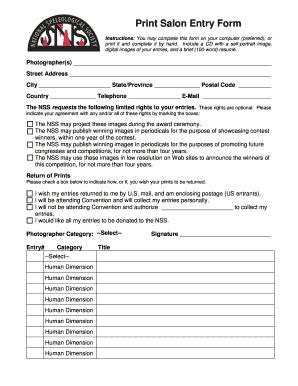 Fillable Online Caves NSS Print Salon Entry Form Fax Email Print