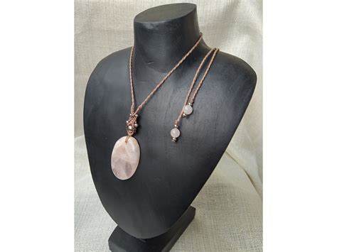 Collier En Micro Macram Pierre Naturelle Quartz Rose Bijoux