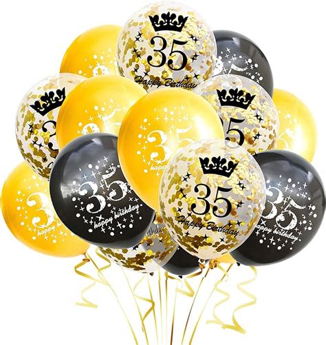 Jonhamwelbor Happy 35th Birthday Balloon 15pcs 12inch Black And Gold Latex