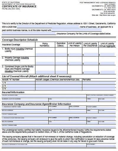 Blank Certificate Of Insurance Printable