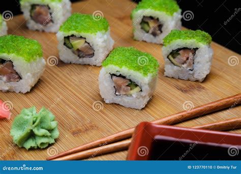 Tobiko Spicy Maki Sushi Stock Photo Image Of Nori Japan 123770110