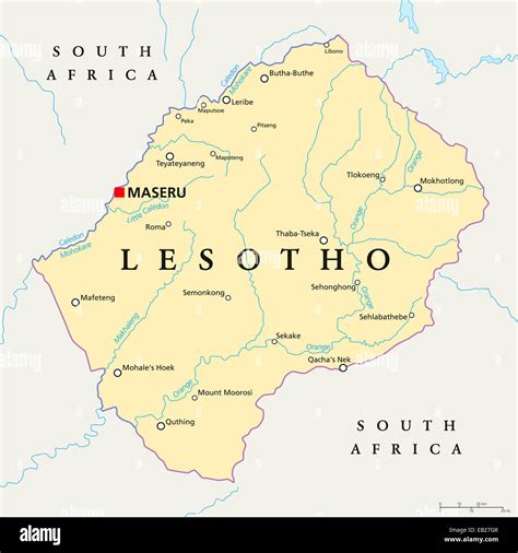 Lesotho Political Map With Capital Maseru National Borders Important