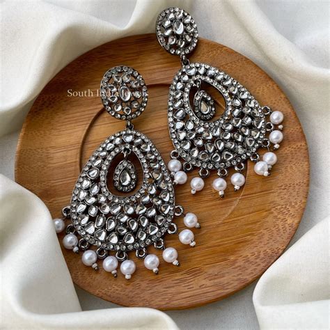 Silver Look Alike Chandbali Earrings South India Jewels