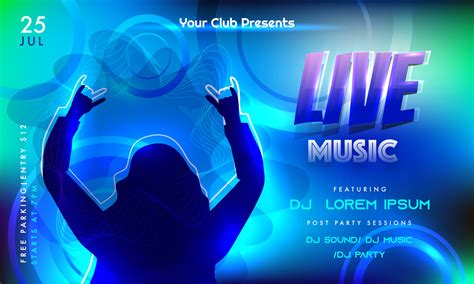 Live Music Invitation Banner Or Flyer Design With Silhouette Dancing