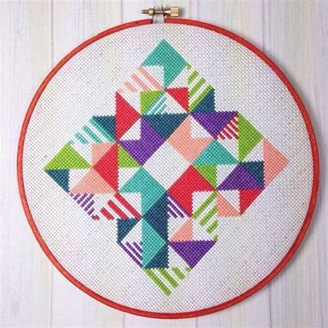 Geometric Cross Stitch Kit Geometric Embroidery Design Etsy Cross