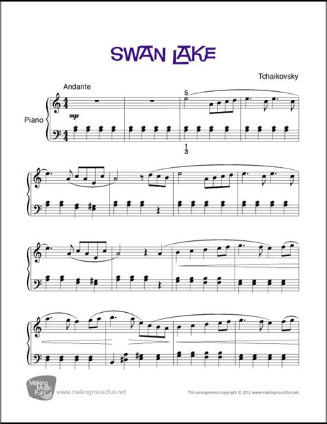 Swan Lake Tchaikovsky Easy Piano Sheet Music