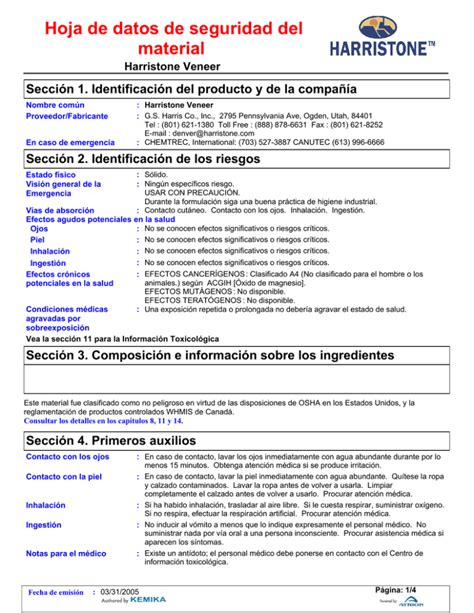 Hoja De Datos De Seguridad Del Material