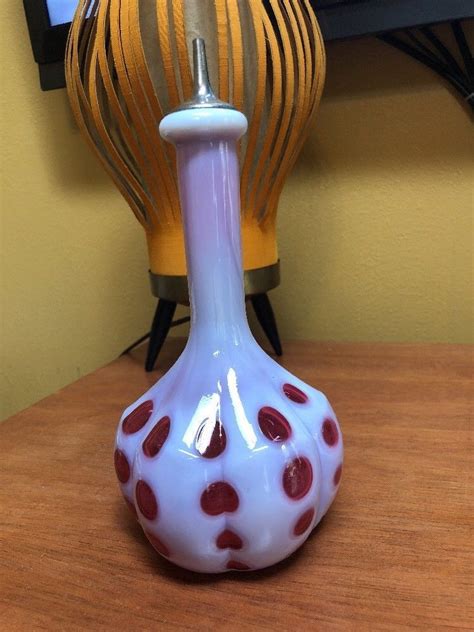 Vintage Fenton Cranberry Opalescent Glass Coin Dot Barber Bottle