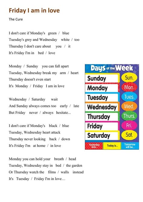 Friday I Am In Love Worksheet