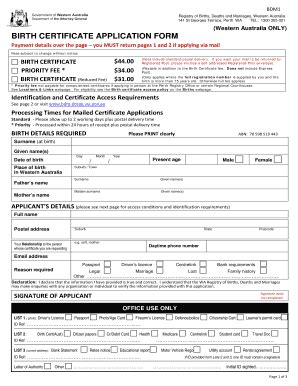 Fillable Online Birth Certificate Application Form Registry Of Births