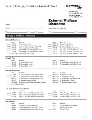 Fillable Online External Midface Distractor Inventory Control Form