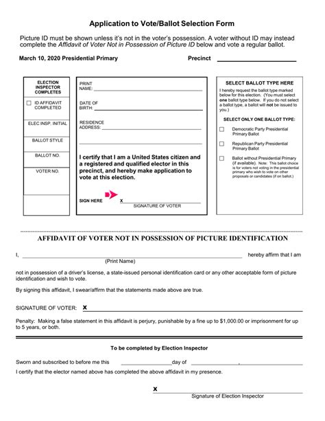 Michigan Application To Vote Ballot Selection Form Fill Out Sign