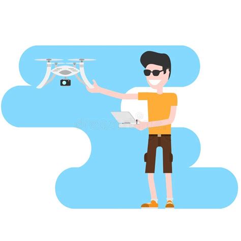 Cartoon Character Flying A Drone Stock Illustration Illustration Of