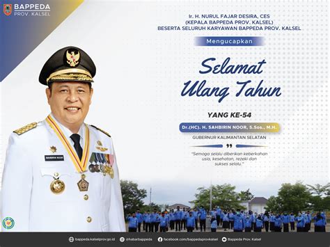 Selamat Ulang Tahun Gubernur Kalimantan Selatan Bappeda Provinsi