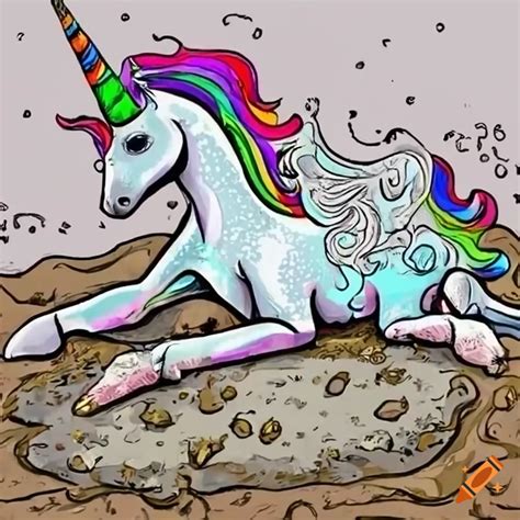 Colorful White Unicorn Stuck In Muddy Swamp On Craiyon