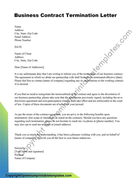 Contract Cancellation Letter Template Free