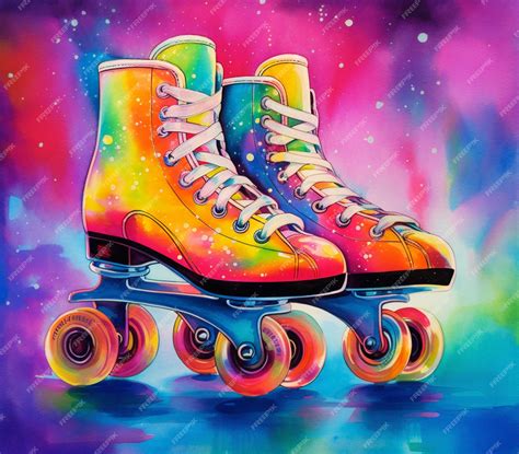 Premium Photo Painting Of A Pair Of Roller Skates With Colorful