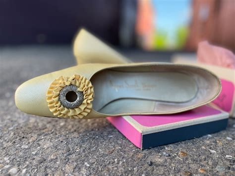 1950s Vintage Yellow Bead Pumps Heels Shoes Cottage W Gem