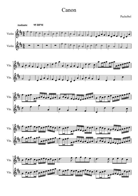 Pachelbels Canon Easy Version Short Sheet Music For Violin String Duet