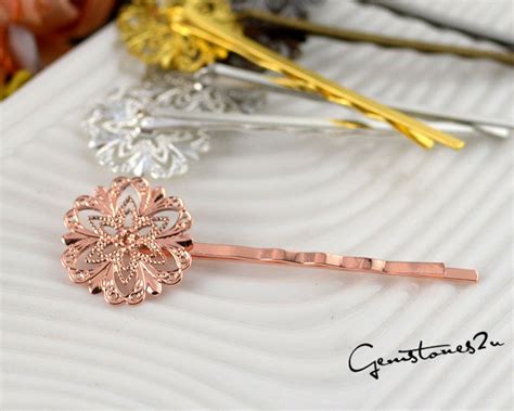 Pcs Mm Bobby Pins Flower Filigree Pad Brass Jewelry Etsy