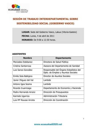 Sesi N De Trabajo Interdepartamental Sobre La Sostenibilidad Social