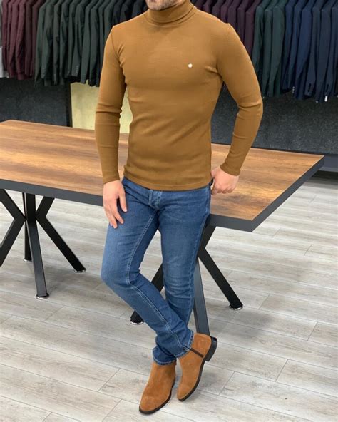 Bespokedaily Austin Brown Slim Fit Turtleneck Sweater Bespoke Daily