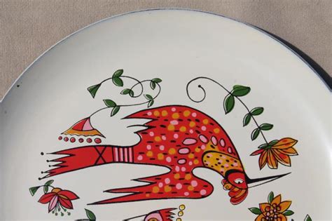 Mod Vintage Plastic Serving Tray Bright Retro Folk Art Kookaburra Bird