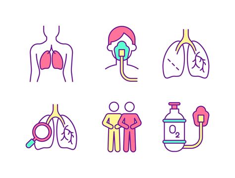 Lungs Health Care RGB Color Icons Set Pulmonary Rehabilitation