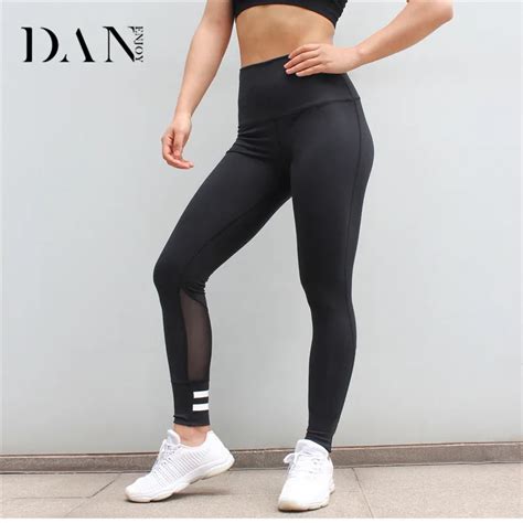 Danenjoy New Yoga Pants Compression Leggings For Women Striped Mesh