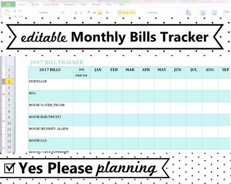 Excel Monthly Bill Template