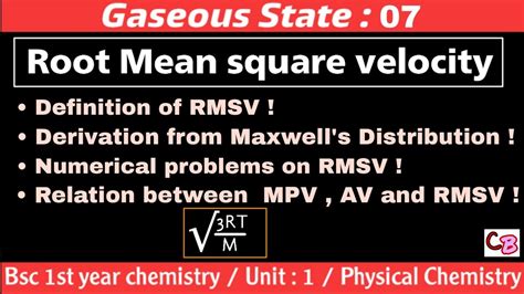 Root Mean Square Velocity From Maxwells Distribution Gaseous State