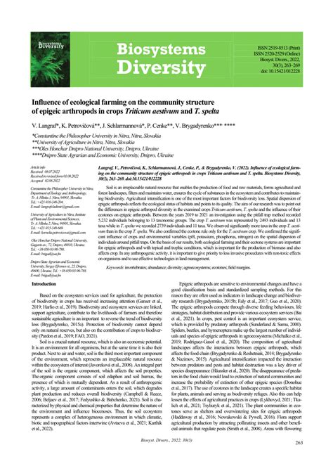 Pdf Influence Of Ecological Farming On The Community Structure Of