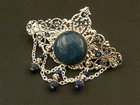 Edelstein Haarspange Mit Lapis Lazuli Cabochon In Dunkelblau Silber