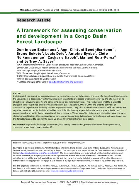 Pdf A Framework For Assessing Conservation And Development In A Congo Basin Forest Landscape