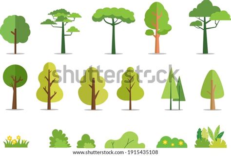 Trees Bushes Set Flat Style Vector Stock Vector Royalty Free