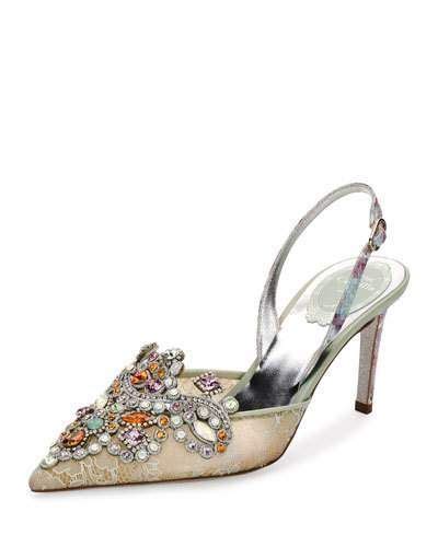 Ren Caovilla Jeweled Snakeskin Slingback Mm Pump Sea Multi