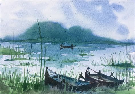 Watercolor painting Boats Art & Collectibles Painting trustalchemy.com