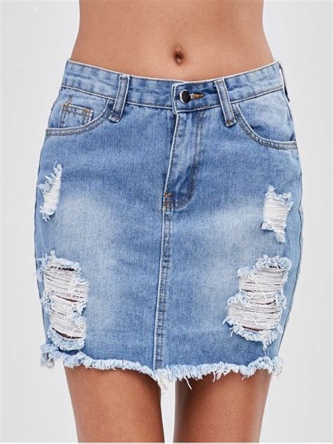 36 OFF 2021 Ripped Frayed Mini Denim Skirt In BLUE ZAFUL