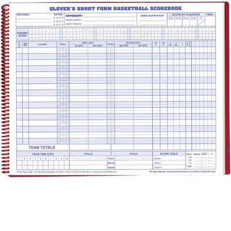 Excel Templates Basketball Scorebook Sample Sheet