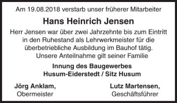 Traueranzeigen Von Hans Heinrich Jensen Sh Z Trauer