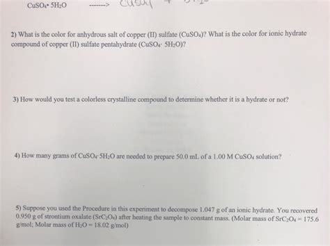 Solved When Copper II Sulfate Pentahydrate CuSO4 5 H20