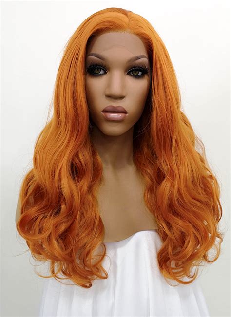 Light Auburn Wavy Lace Front Synthetic Wig Lwb085e Wig Is Fashion